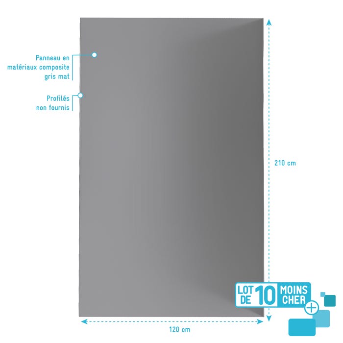 LOT de 10 Panneaux Muraux pour salle de bains en Aluminium Gris - 120x210cm - WALL'IT 3