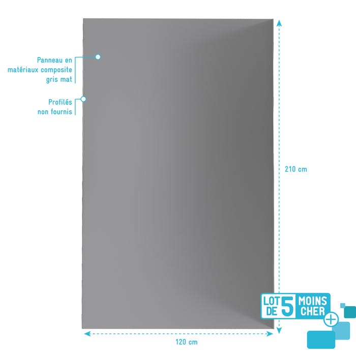 LOT de 5 Panneaux Muraux pour salle de bains en Aluminium Gris - 120x210cm - WALL'IT 3