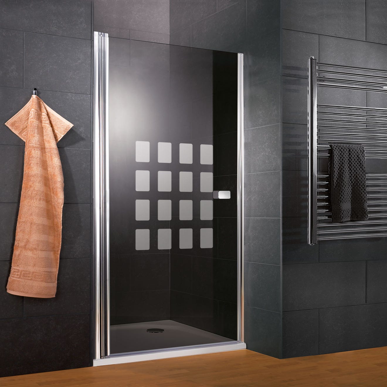 Schulte Porte de douche pivotante, profilé aspect chromé, Style 2.0, verre 5mm, décor Cubic 80 x 192 cm, anthracite anticalcaire 0