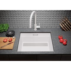 Évier Sous-Plan en Granit Blanc 56x47 cm, Lavabo Cuisine 1 Bac + Kit de Vidage, Évier au meuble 60cm, Évier de Primagran 3