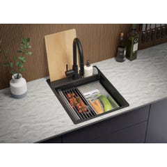 Évier Cusine en Granit Noir 43x53 cm, Lavabo Cuisine 1 Bac + Kit de Vidage, Évier au meuble 45cm, Évier à Encastrer de Primagran 3