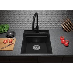 Évier Cusine en Granit Noir 43x53 cm, Lavabo Cuisine 1 Bac + Kit de Vidage, Évier au meuble 45cm, Évier à Encastrer de Primagran 7
