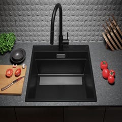 Évier Cusine en Granit Noir 58x53 cm, Lavabo Cuisine 1 Bac + Kit de Vidage, Évier au meuble 60cm, Évier à Encastrer de Primagran 3