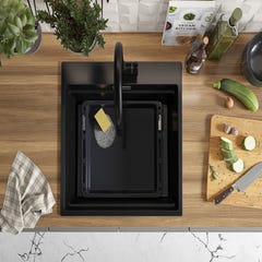Évier Cusine en Granit Noir 58x53 cm, Lavabo Cuisine 1 Bac + Kit de Vidage, Évier au meuble 60cm, Évier à Encastrer de Primagran 7