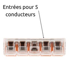 Borne de raccordement S221 COMPACT - Connexion rapide - 5 conducteurs avec leviers 4mm² - Orange - Wago 2