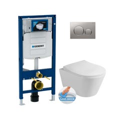 Geberit Pack WC Bâti-support UP320 + WC sans bride Lucco Avva + Abattant softclose + Plaque Sigma20 Chrome mat/brillant (GebAvva-P)