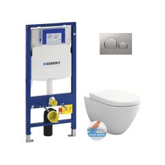 Geberit Pack WC Bati-support UP320 + WC sans bride Livea Bello + Abattant softclose + Plaque Sigma20 Chrome mat/brillant