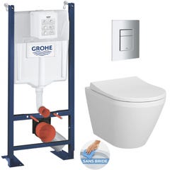 Grohe Pack WC Bâti Autoportant Rapid SL + WC sans bride Integra + Abattant softclose + Plaque chrome mat (ProjectIntegraRimless-5)
