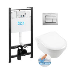Roca Pack Bâti-support Roca Active + WC sans bride Villeroy & Boch + plaque chrome mat (RocaActiveArchiSlim-2)