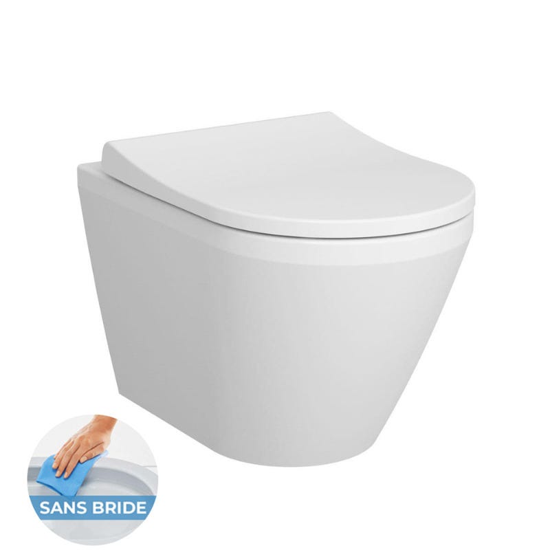 Villeroy & Boch Pack WC Bâti-support Viconnect + WC sans bride Integra avec fixations invisibles + Abattant frein de chute + Plaque Blanche 2