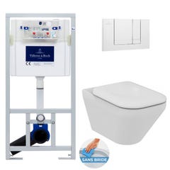 Villeroy & Boch Pack WC Bâti-support + WC sans bride Ideal Standard Tonic II, Finitio IdealPlus + Abattant softclose + Plaque blanche