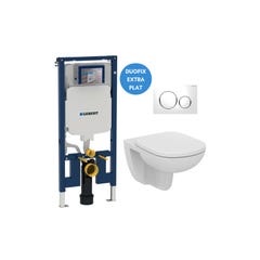 Geberit Pack WC Bâti-support extra-plat UP720 + Okyris WC suspendu sans bride + Abattant softclose + Plaque Blanc/Chrome