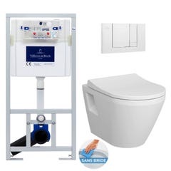 Villeroy & Boch Pack WC Bâti-support ViConnect + WC sans bride Vitra Integra + Abattant frein de chute + Plaque Blanche