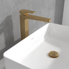 Mitigeur lavabo surélevé VILLEROY ET BOCH Architectura Square avec vidage Push Open Brushed Gold 1