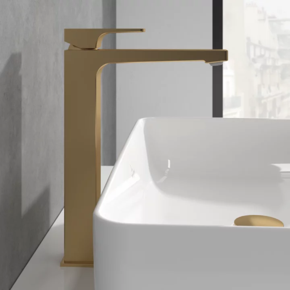 Mitigeur lavabo surélevé VILLEROY ET BOCH Architectura Square avec vidage Push Open Brushed Gold 4
