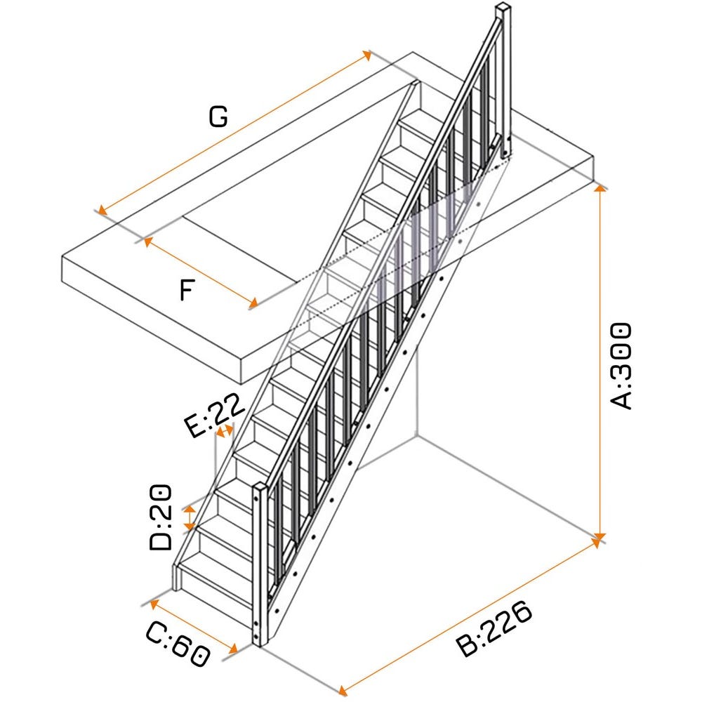 HandyStairs Escalier fermé "Basica60" - 60cm de large - 1x apprêt blanc - 14 marches (300/226) 1