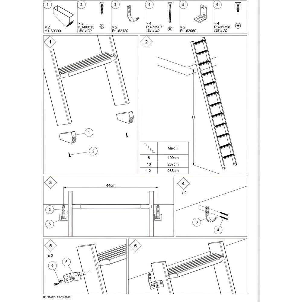 HandyStairs escalier de grenier "Space01" - échelle en bois de pin avec crochet de suspension - hauteur 190 cm - blanc 1