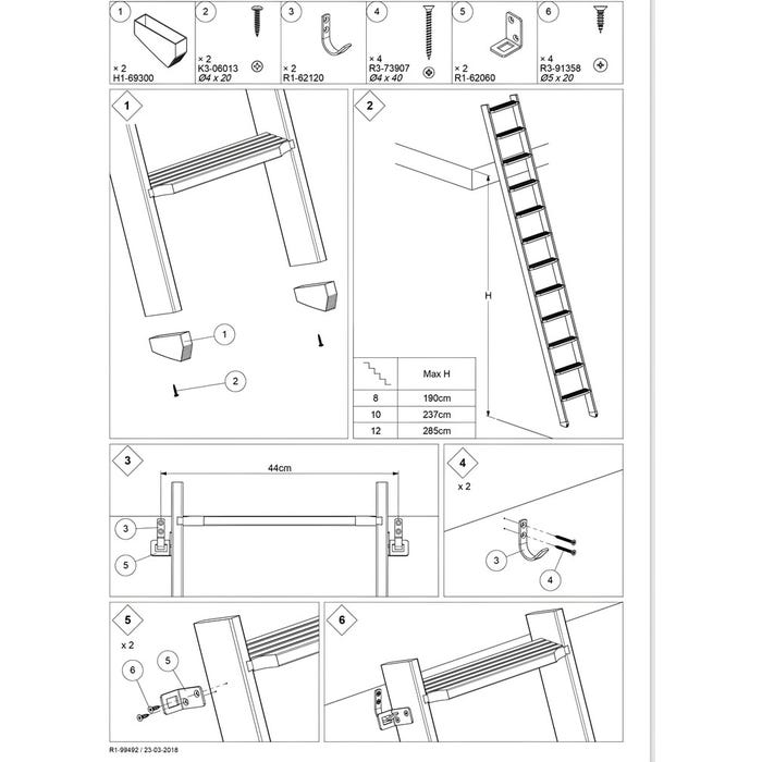 HandyStairs escalier de grenier "Space01" - échelle en bois de pin avec crochet de suspension - hauteur 190 cm - blanc 1