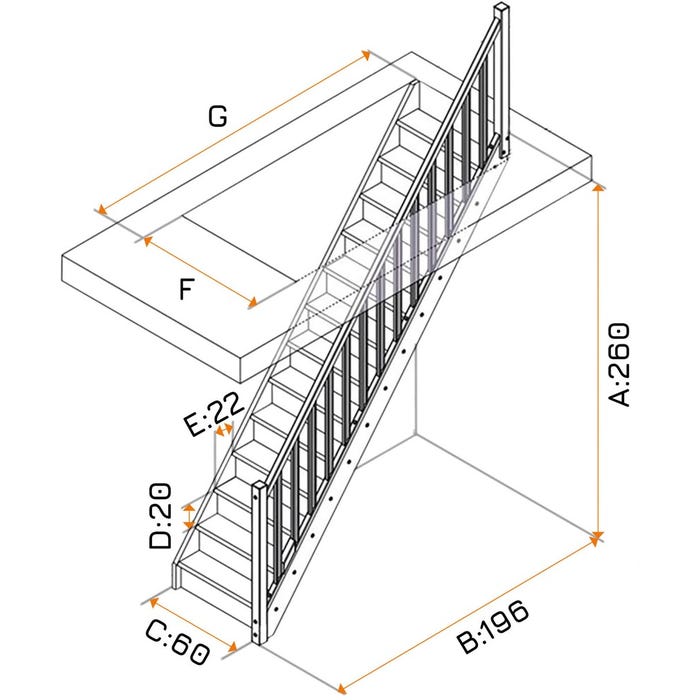 HandyStairs Escalier fermé "Basica60" - 60cm de large - 1x apprêt blanc - 12 marches (260/196) 1