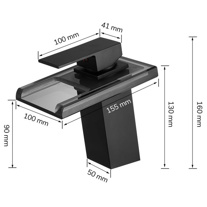 SOLEO Robinet mitigeur design bec cascade à LED lumineuses chrome noir 4