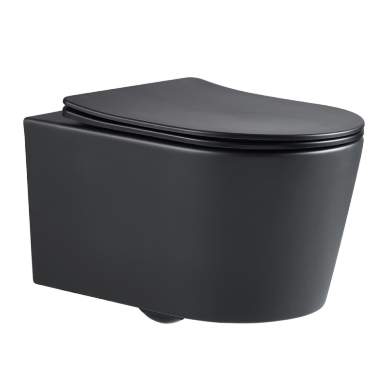 Villeroy & Boch Pack WC Bâti-support Viconnect + WC sans bride SAT noir mat + Abattant softclose + Plaque chrome mat 1