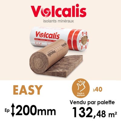 ROULEAUX LAINE DE VERRE VOLCALIS EASY 40 CRAFT - EPAISSEUR 200MM (R=5,00) -  PALETTE ENTIÈRE 132,48M² ❘ Bricoman