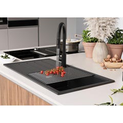 Evier Cuisine en Granit Noir Metallic, 90 x 50 cm, Evier Multifonction 1 bac + Equipee Complete, Évier à Encastrer de Primagran 7