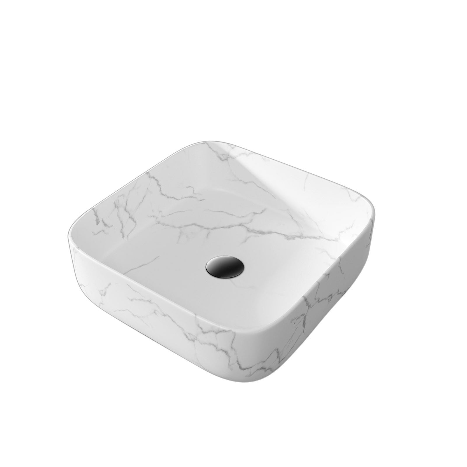 Vasque à poser Carrée en Céramique Blanche Mat Effet Marbre - 38x38x13 cm - WHITE MARBLE 2