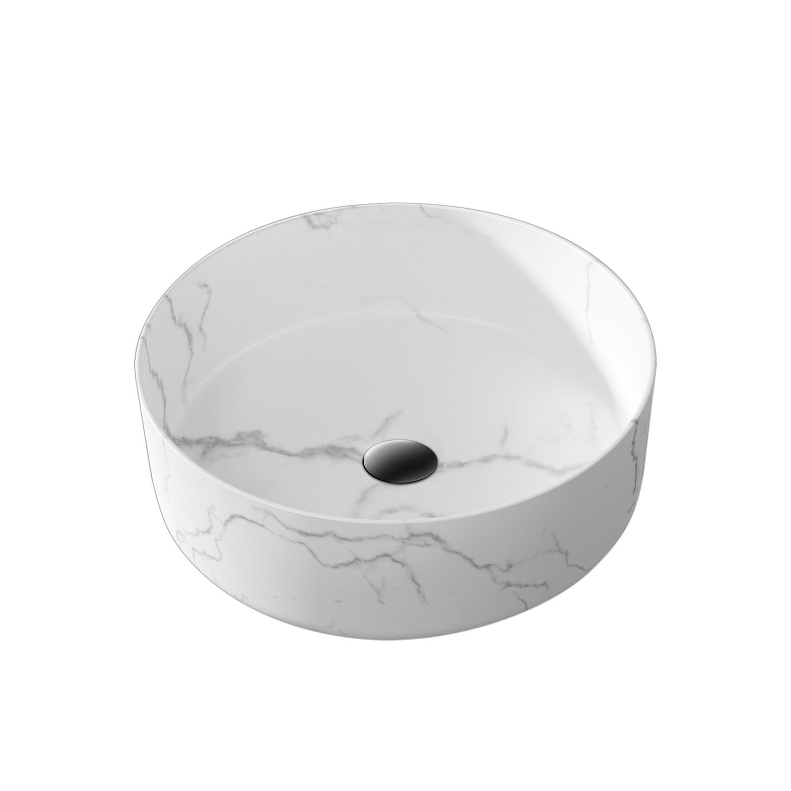 Vasque à poser Ronde en Céramique Blanche Mat Effet Marbre - Ø36cm x 13cm - WHITE MARBLE 2