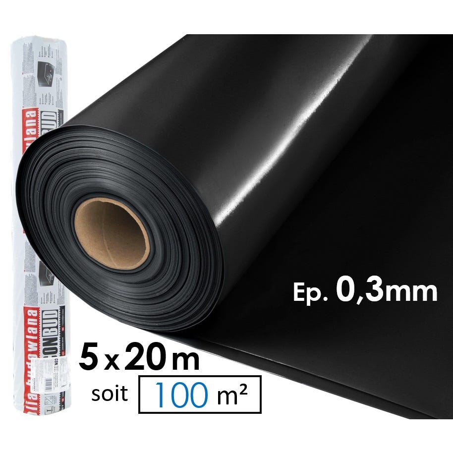 Polyane - Film plastique d'étanchéité sous-dalle en polyéthylène noir Type 300, 5x20m, Ep 0,3 0