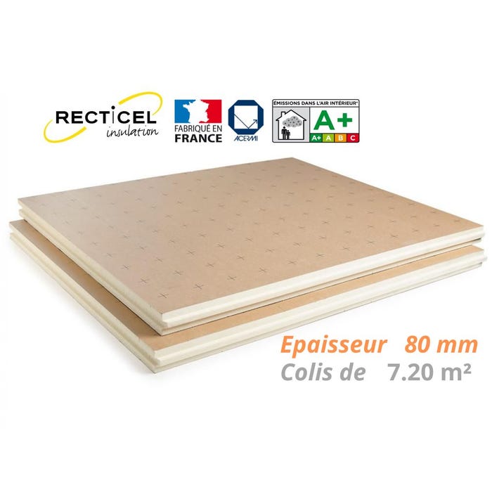 Dalle isolante polyurethane Eurosol - 80 mm - R 3.70 - Colis 7.20 m² 0