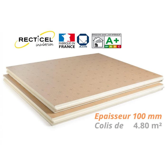 Dalle isolante polyurethane Eurosol - 100 mm - R 4.65 - Colis 4.80 m² 0