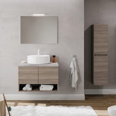 OSLO Meuble 2 portes pour vasque à poser Chêne fumé & plan gris béton largeur 80 cm + miroir + colonne 1