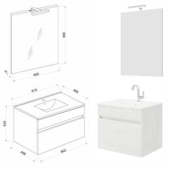 BOGOTA Meuble salle de bain simple vasque 1 tiroir Chêne blanc largeur 60 cm + miroir 4