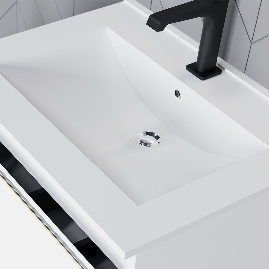 BOGOTA Meuble salle de bain simple vasque 1 tiroir Chêne blanc largeur 60 cm + miroir + colonne 3