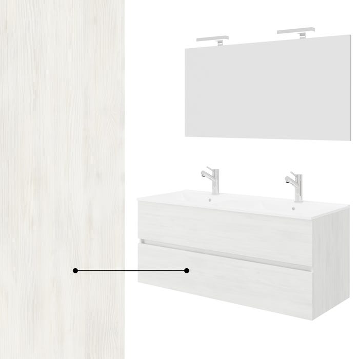 EASY Meuble salle de bain double vasque 2 tiroirs Chêne clair largeur 120 cm + miroir + colonne 5