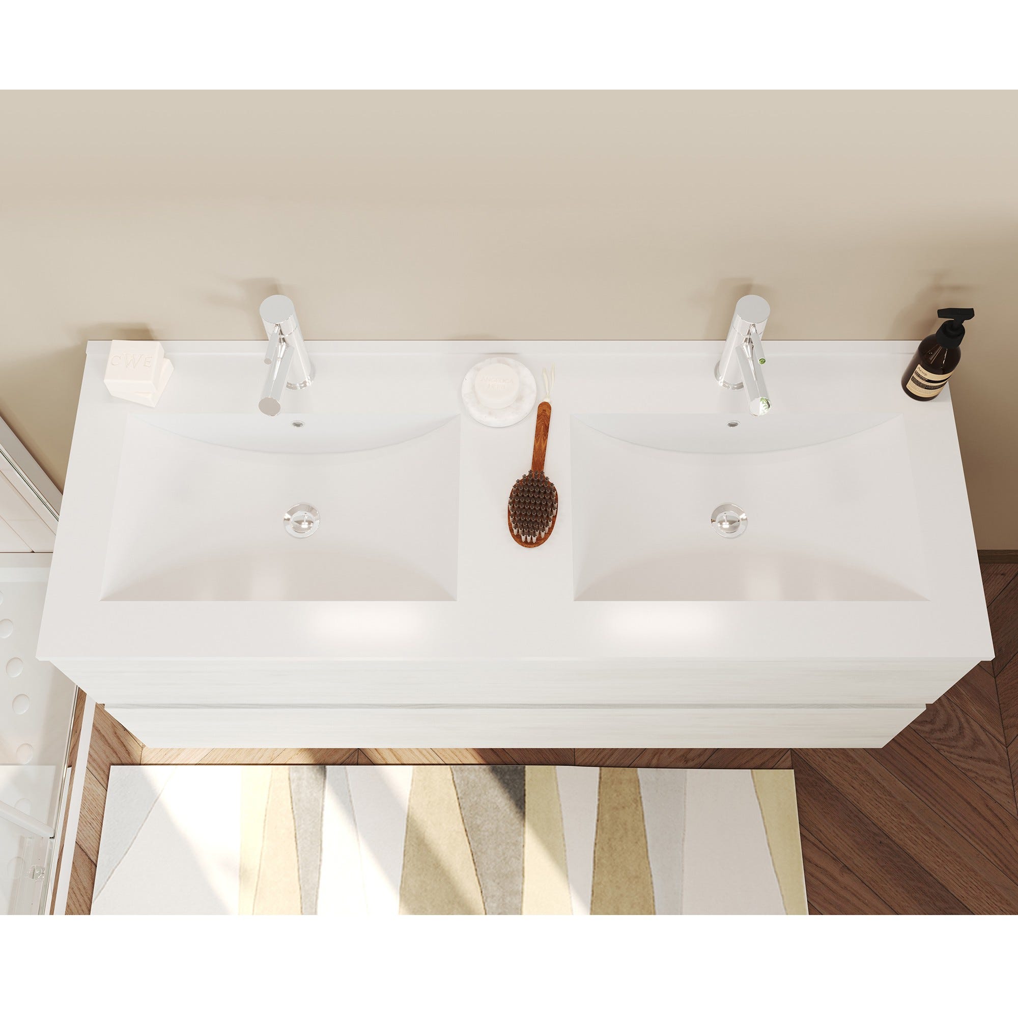 EASY Meuble salle de bain double vasque 2 tiroirs Chêne clair largeur 120 cm 3