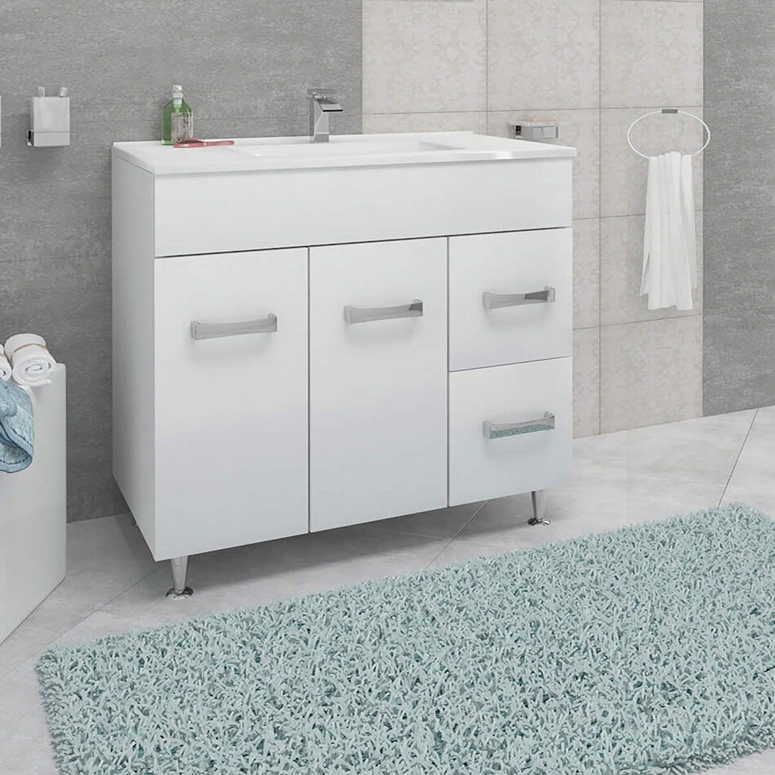 MADRID Meuble salle de bain sur pieds simple vasque Blanc largeur 100 cm 1