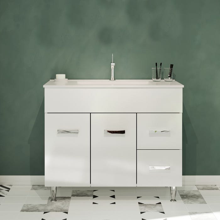MADRID Meuble salle de bain sur pieds simple vasque Blanc largeur 100 cm 0
