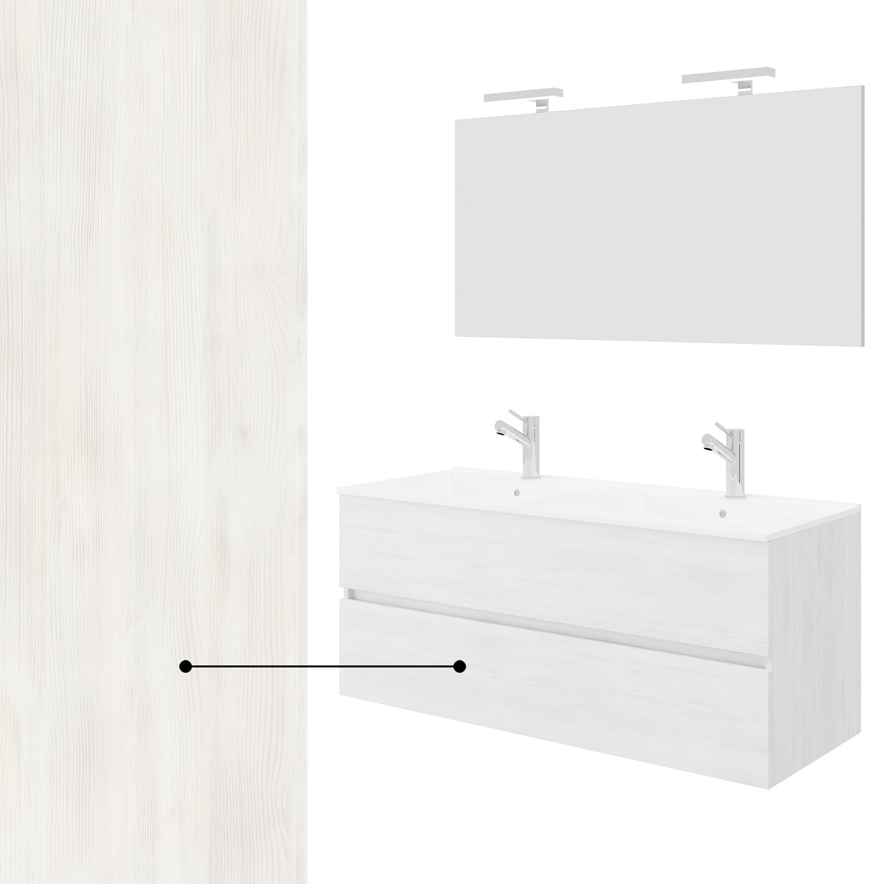 EASY Meuble salle de bain double vasque 2 tiroirs Chêne clair largeur 120 cm + miroir 5