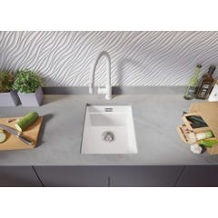 Évier Sous-Plan en Granit Blanc 36x47 cm, Lavabo Cuisine 1 Bac + Kit de Vidage, Évier au meuble 40cm, Évier de Primagran 2