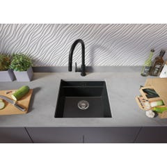 Évier Sous-Plan en Granit Graphite 46x47 cm, Lavabo Cuisine 1 Bac + Kit de Vidage, Évier au meuble 50cm, Évier de Primagran 2