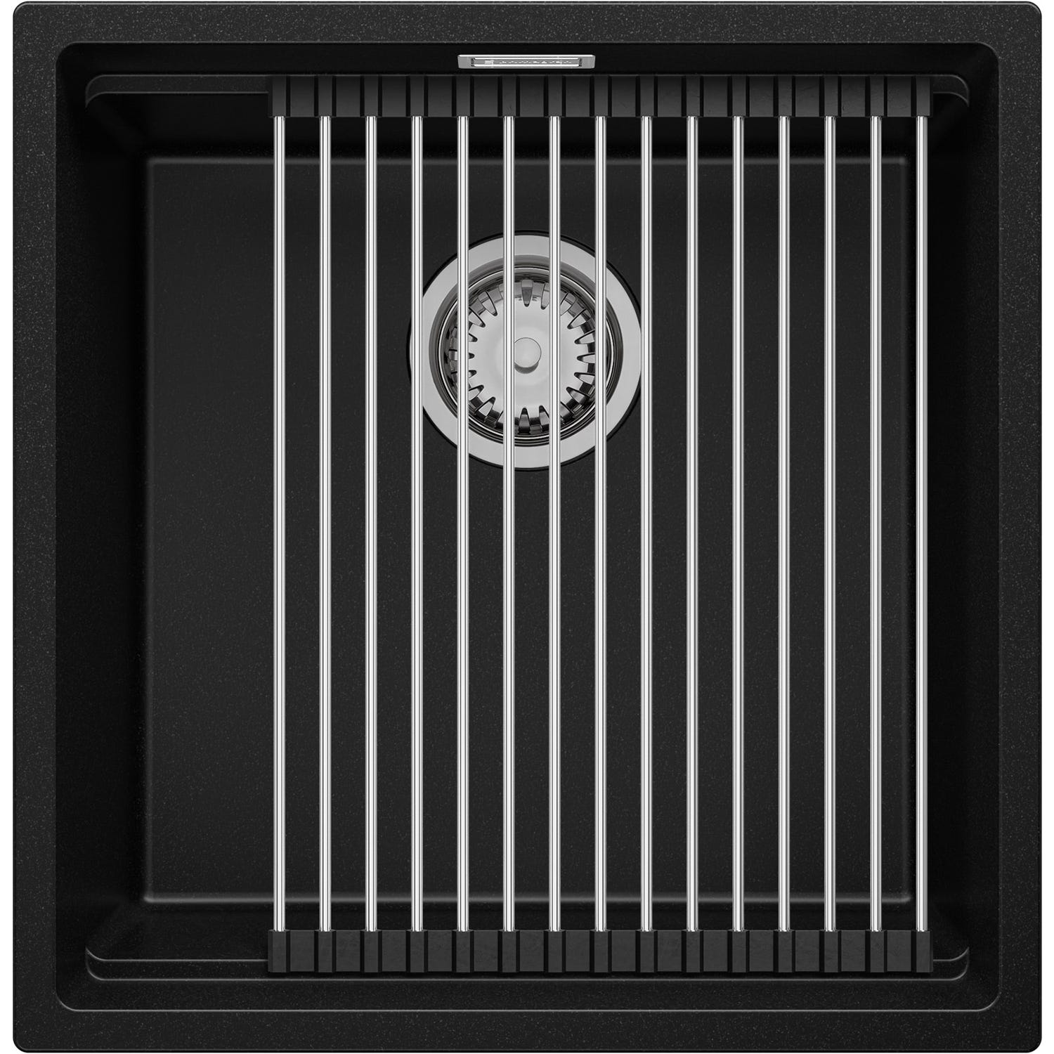 Évier Cusine en Granit Noir 46x47 cm, Lavabo Cuisine 1 Bac + Kit de Vidage, Évier au meuble 50cm, Évier à Encastrer de Primagran 0