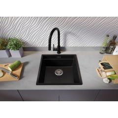 Évier Cusine en Granit Noir 46x47 cm, Lavabo Cuisine 1 Bac + Kit de Vidage, Évier au meuble 50cm, Évier à Encastrer de Primagran 2