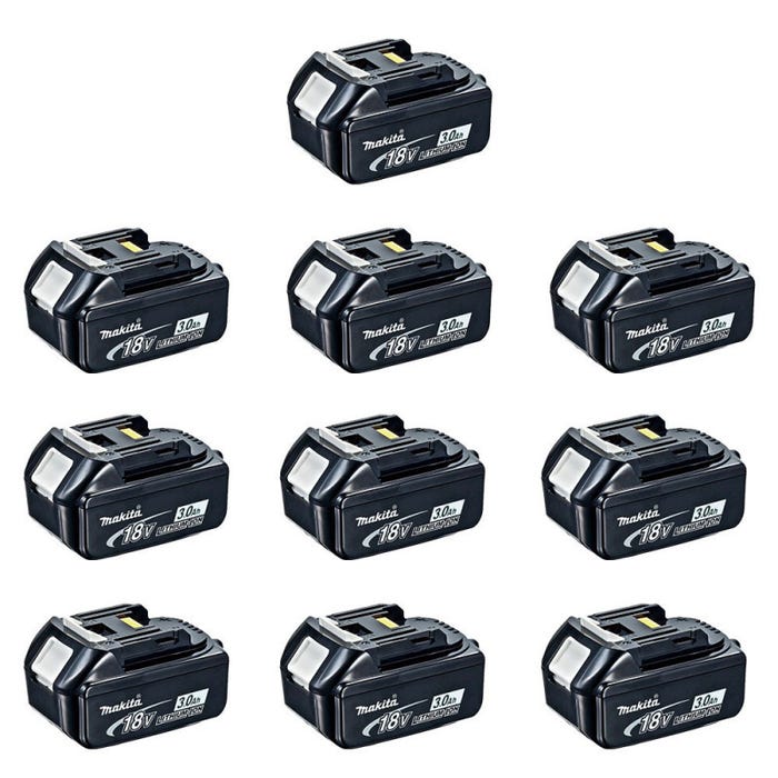Pack de 10 Batteries 18V Li-Ion LXT 3.0 Ah avec indicateur de charge BL1830B MAKITA 0