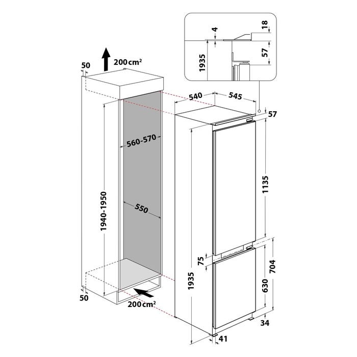 Réfrigérateur combiné encastrable WHIRLPOOL WHC20T152 Supreme Silence 193cm 3