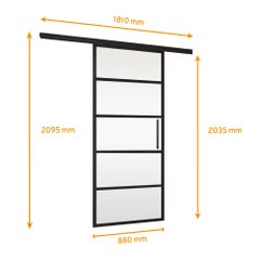 Schulte Porte coulissante intérieure en verre, 88 x 203 cm, verre de sécurité, décor rayures noires - Poignée barre + softclose - kit complet 1