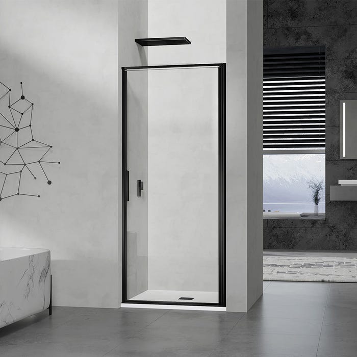 GRAND VERRE Porte de douche pivotante 80x190 à ouverture intérieure et extérieure profilé noir mat 0