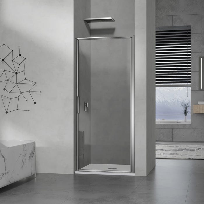 GRAND VERRE Porte de douche pivotante 90x190 à ouverture intérieure et extérieure profilé chromé 0