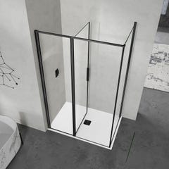 GRAND VERRE Porte de douche à ouverture pivotante intérieure et extérieure 90x190 en alu noir mat 1